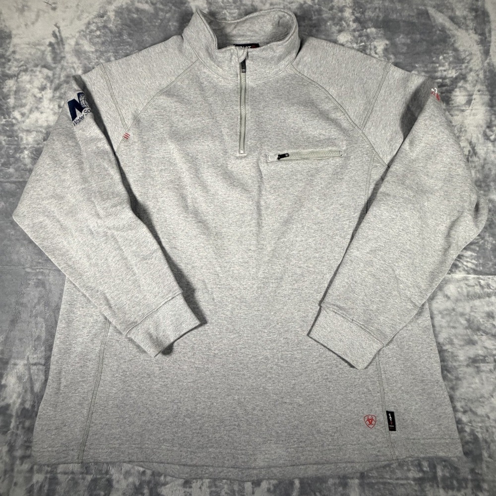 Ariat FR Shirt Mens 2XL Silver Fox Heather CAT2 Work 1/4 Zip Knit ARC Welding